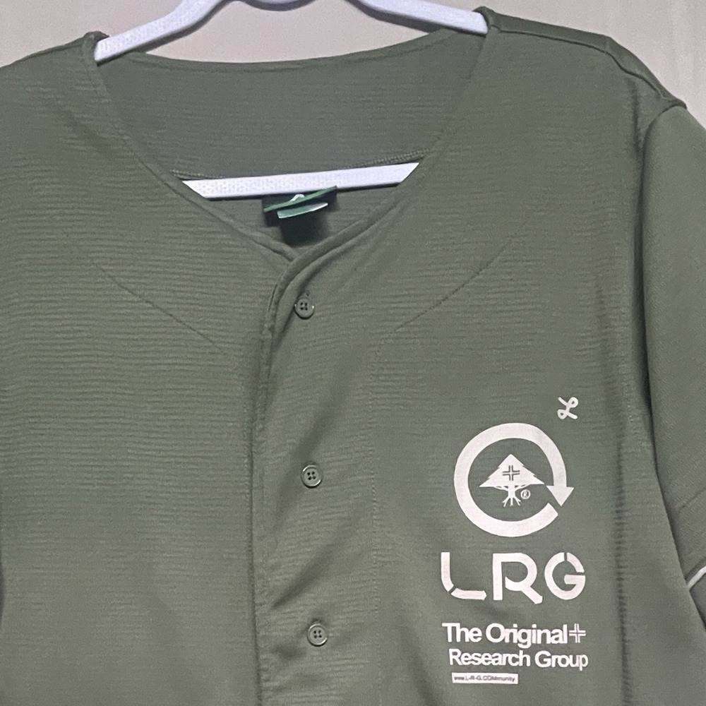 LRG Lifted Research Group Shirt Men Medium Green Baseball Jersey Short Sleeve